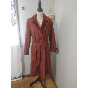 Vintage 1970 Bonders Calender Cloth Marooon Faux Fur Lined Trench Coat w belt